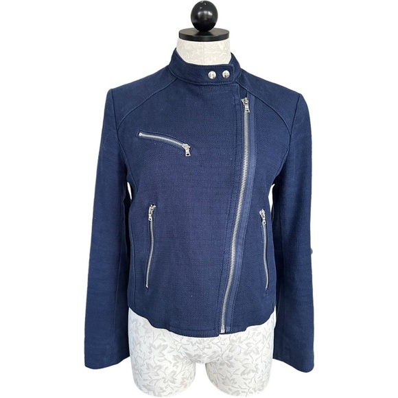 Gap Moto Navy Asymmetrical Jacket Zippers Size Medium - Picture 15 of 16